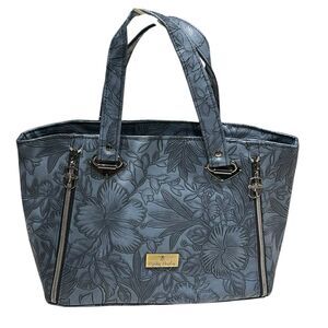 Melba Beisley Handcrafted Rudeneja Handbag Indigo Embossed Faux Leather Bee Zip